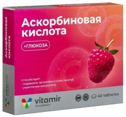 Аскорбиновая кислота с глюкозой Vitamir БАД к пище 40 шт. табл. жев. 600 мг