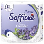 Туалетная бумага, Soffione (Соффионе) 4 шт Premio Toscana Lavender 3-слойная с ароматом лаванды и светло-фиолетовым тиснением